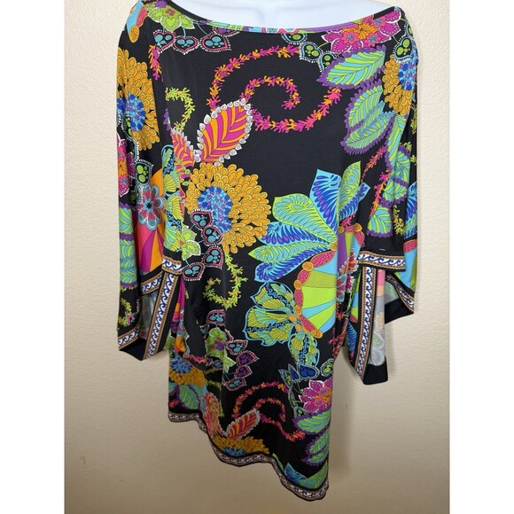 Trina Turk Top Sz m Multicolored Floral Shrug Pullover Boho Artsy Dress Coverup - Picture 5 of 9